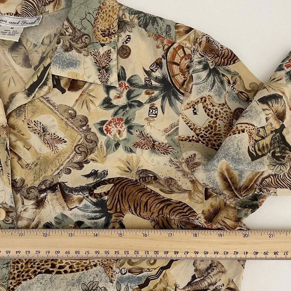 Vintage Anna & Frank Top Womens Medium M 100% Silk African Safari Animal Print - Picture 7 of 8